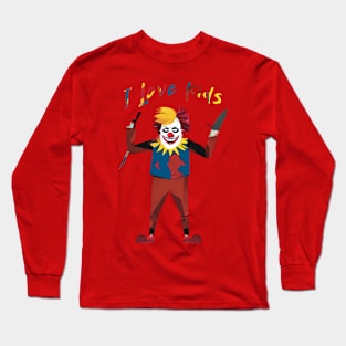 Scary clown with knife I love kids colorful horror Long Sleeve T-Shirt